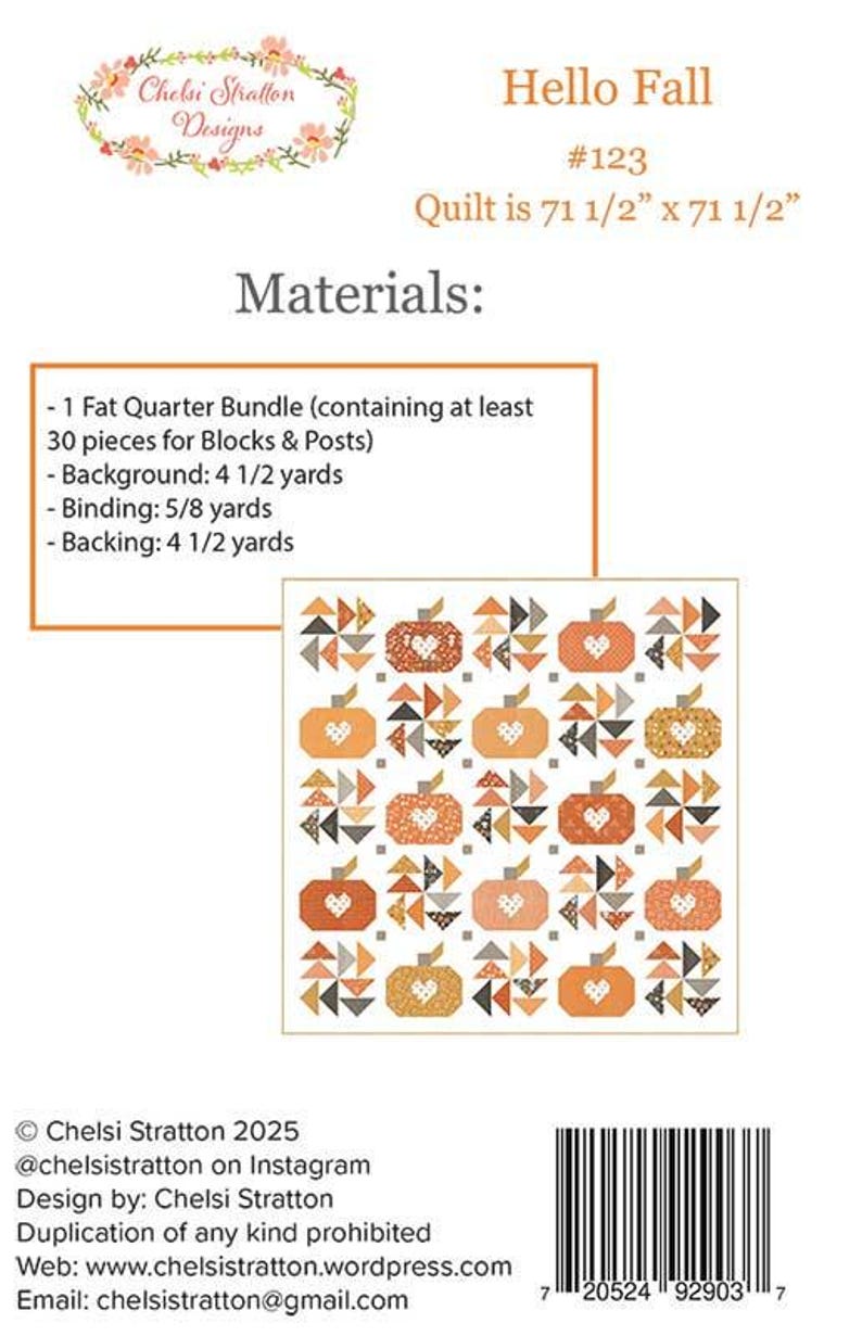 Hello Fall Throw Quilt Pattern, Chelsi Stratton Designs CSD123, FQ ...