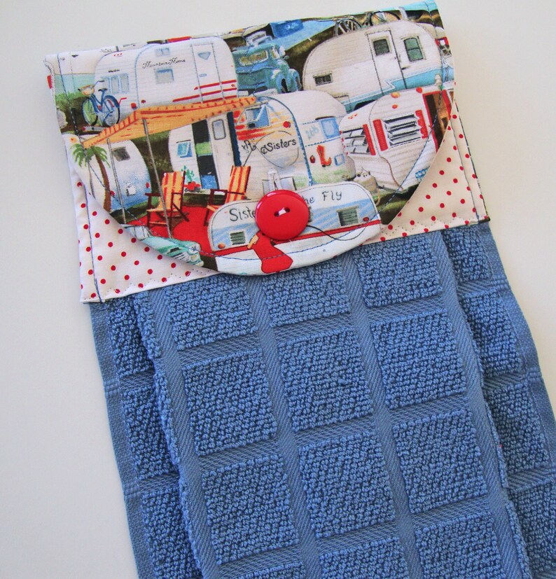 RV Campers Hanging Kitchen Dish Towel Camping Themed Blue Etsy