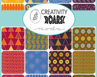 Creativity Roars Charm Pack, Moda 47540PP, 5" Inch Precut Fabric Squares, Bright Geometric Quilt Fabric, Shelancia Daniel, Creativity Shell
