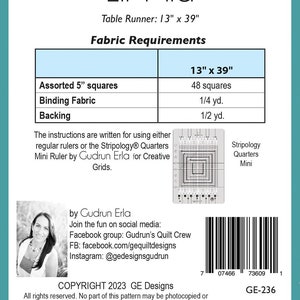 Lil' Mia Table Runner Quilt Pattern GE-236 Charm Pack - Etsy