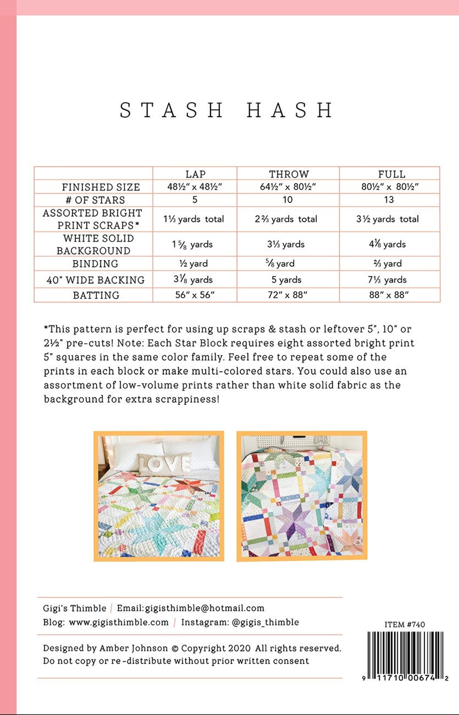 Hashed Pattern Template LAST CALL Stash Hash Quilt Pattern, Gigi's Thimble GT740, Scrap ...