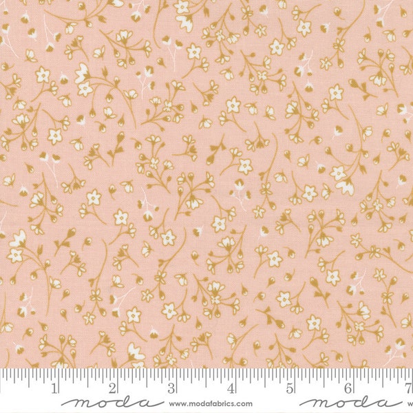 LAST CALL Midnight in the Garden - Pocketful of Posies Blush Pink White Tan Gold Small Floral Fabric, Moda 43123 15, By the Yard