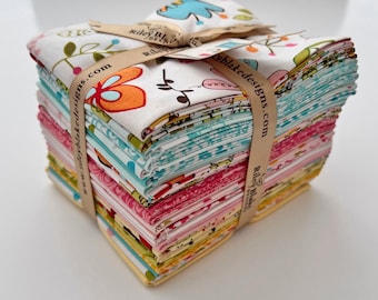 DESTASH Sunny Happy Skies 22 Fat Quarter Bundle, Riley Blake FQ-SHS-22, Precut 18 x 22 Whimsical Floral Fabric in Pink Blue Yellow Green