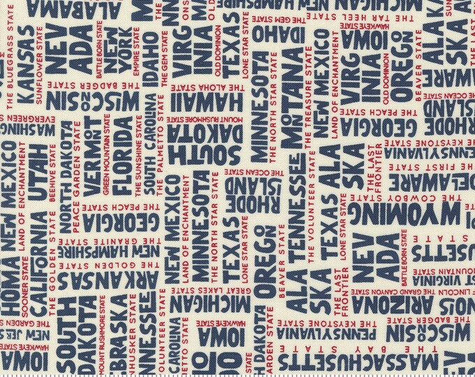 LAST CALL Stateside - States Names Vanilla Navy Fabric, Moda 55610 33 ...