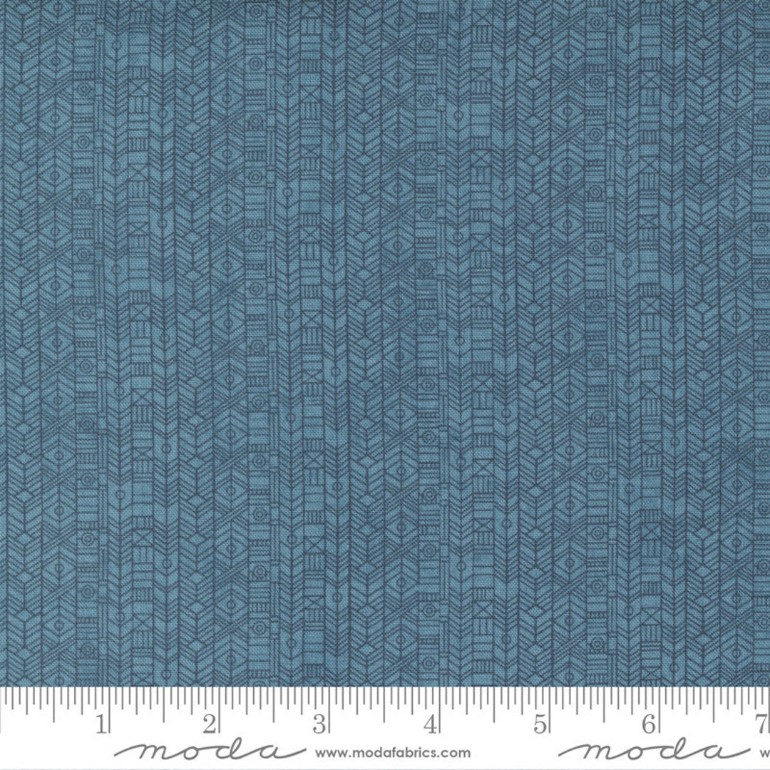 LAST CALL Teal Blue Tonal Blender Fabric, Moda 30707 19, Nutmeg Evening Geometric Stripe Fabric