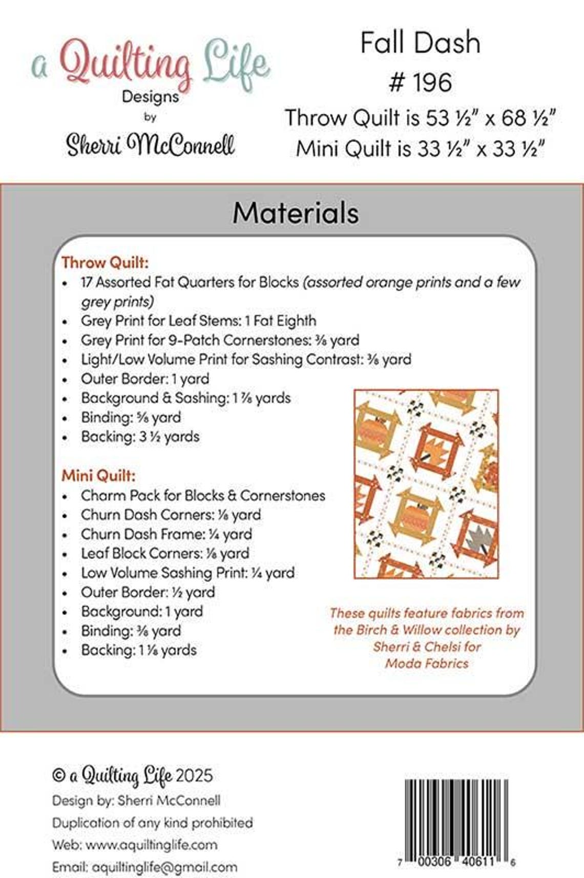 Fall Dash Quilt Pattern, Quilting Life Designs QLD196, FQ Fat Quarter ...