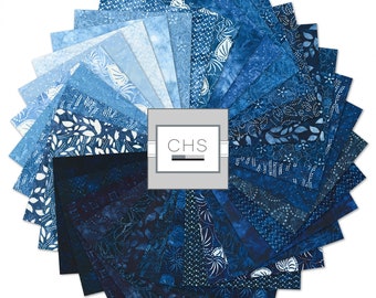 Artisan Batiks Kasuri 2023 Charm Squares, Robert Kaufman CHS-1204-42, Shades of Blue White Batik Charm Pack, 5" Precut Fabric Squares