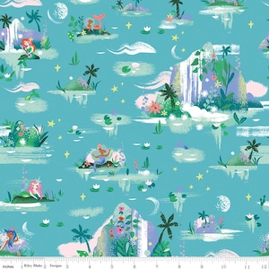 Forever Neverland - Mermaid Lagoon Peacock, Riley Blake C15901-PEACOCK, Peter Pan Mermaids Neverland Cotton Quilt Fabric, Jill Howarth