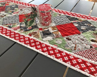 Hot Cocoa Christmas Winter Quilted Table Runner, 18" x 65", Hot Cocoa Bar Table Topper, Quilted Holiday Table Decor, Hot Chocolate Quilt