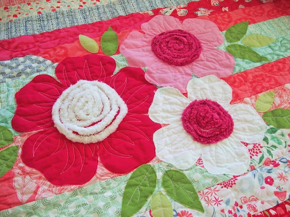 Handmade Spring Floral Throw Quilt, 59.25