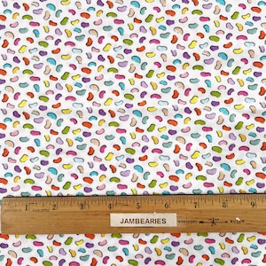 REMNANT 1 Yard 8&quot; of Jelly Beans on White Fabric, Connecting Threads 3567636 JS, Multicolored Jelly Bean Cotton Fabric