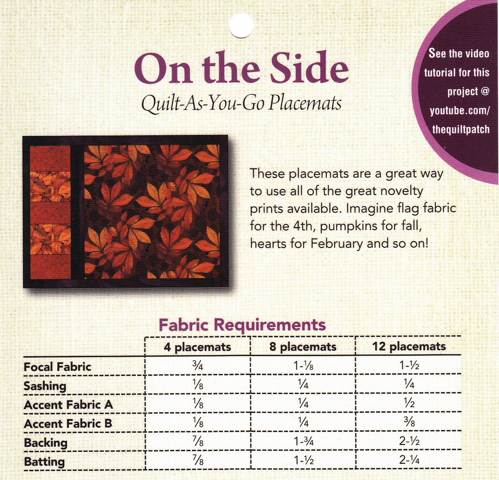 on The Side - Quilt-As-You-Go Placemats