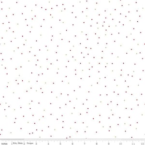 Christmas Polka Pin Dot Fabric, Riley Blake C705-Christmas Pin Dot, Red Green Dots on White Blender Background Cotton Fabric, By the Yard
