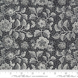 REMNANT 35&quot; of Boudoir - Caviar Lace Black Cream Floral Fabric, Moda 30652 13, Boudoir Black Lacey Look Fabric Yardage