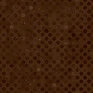 May include: A dark brown fabric with a repeating pattern of large and small circles. The circles are a lighter shade of brown and have a textured appearance, creating a subtle contrast against the darker background.