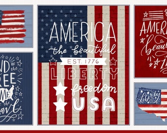 America the Beautiful - Patriotic USA Text Flag 24" Fabric Panel, P & B Textiles AMTB5339-PA, QOV Patriotic Fabric Panel