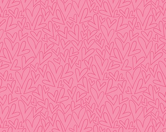 LAST CALL Sending Love - Pink Hearts Valentine's Day Fabric, Riley Blake C10082-PINK, Outlined Hearts Cotton Fabric, By the Yard