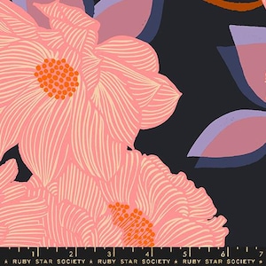 LAST CALL 108&quot; Favorite Flowers-Pink Charcoal Floral Wide Quilt Back Fabric, Moda RS5152 13, Cotton Sateen Quilt Backing Fabric, By the Yard