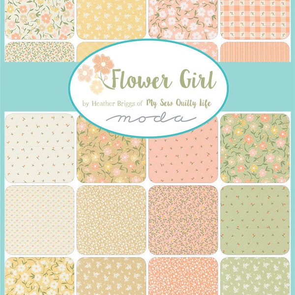 Flower Girl Charm Pack, Moda 31730PP, 5" Precut Fabric Squares, Peach Green Yellow Floral Charm Pack Fabric, My Sew Quilty Life