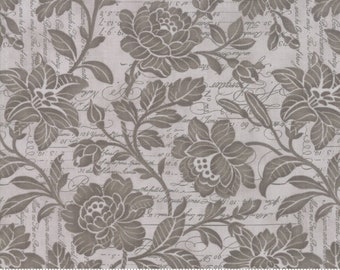 REMNANT 77" x 108" of Memoirs - Silver Flourish Script Wide Quilt Back Fabric, Moda 11158 12, Gray Floral Wide Back Fabric
