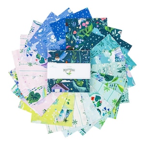 Forever Neverland 5&quot; Stacker, Riley Blake 5-15900-42, 5&quot; Precut Peter Pan Storybook Fabric Squares, Jill Howarth, Children&#39;s Quilt Fabric