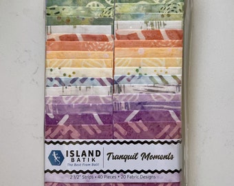 Tranquil Moments Strip Pack, Island Batik, Pastel Batik Jelly Roll, 2.5" Precut Fabric Strips, Pastel Abstract Batik Fabric Strips