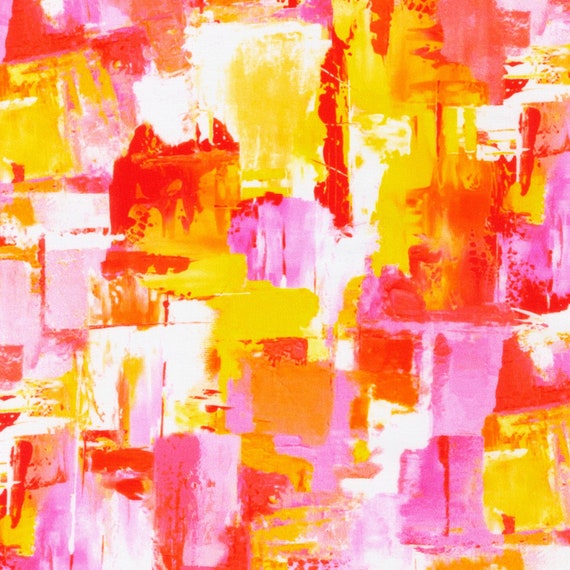 LAST CALL Color Wheel - Pink Red Yellow Orange Abstract Fabric, Robert Kaufman WELD-21618-319 Honeysuckle, By the Yard
