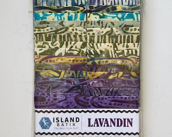 Lavendin Strip Pack, Island Batik, Batik Jelly Roll, 2.5" Precut Fabric Strips, Purple Green Beige Teal Abstract Batik Fabric Strips