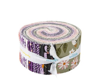 Let it Bloom Rolie Polie, Riley Blake RP-14280-40, Precut 2.5" Fabric Strips, Pink Green Purple Fabric Strip Roll, Little Forest Atelier