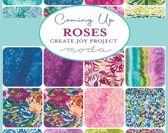 Coming Up Roses Charm Pack, Moda 39780PP, 5" Precut Watercolor Floral Fabric Squares, Bright Spring Charm Pack Fabric, Create Joy Project