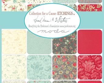 Etchings Charm Pack, Moda 44330PP, Collections for a Cause, Romantic Floral 5" Inch Precut Fabric Charm Squares, Howard Marcus