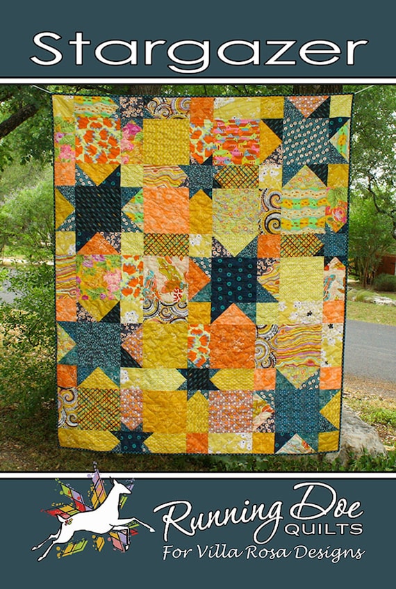 Stargazer Quilt Pattern, Villa Rosa Designs VRD012, Fat Quarter Friendly, Scrappy Star Quilt, Modern Throw Quilt, Running Doe