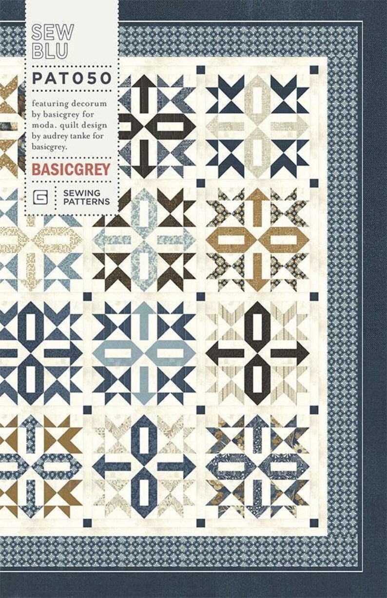 Sew Blu Quilt Pattern, BasicGrey PAT050, Fat Quarter FQ Friendly Pattern, Modern Square Throw Quilt Pattern, Basic Grey image 1