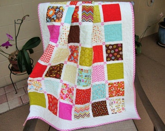 Baby Quilt Blanket for Girl - 36.25" x 42" - Wrens and Friends - Wheelchair Lap Stroller Quilt - Quilted Play Mat - Baby Shower Gift