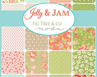 Jelly and Jam Charm Pack, Moda 20490PP, Precut 5" Summer Floral Charm Fabric Squares, Fig Tree