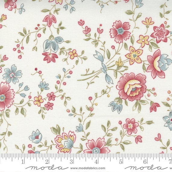 Red Yellow Blue Stylized Floral Fabric Moda 44280 13 | Etsy