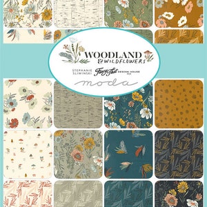 Woodland and Wildflowers Charm Pack, Moda 45580PP, Floral Feathers Charm Pack Fabric, 5" Inch Precut Fabric Squares, Fancy That Design