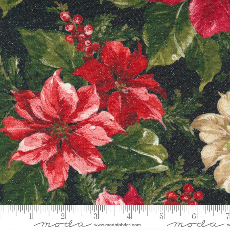 Merry Chistmas Metallic Fabric Packed Poinsettias