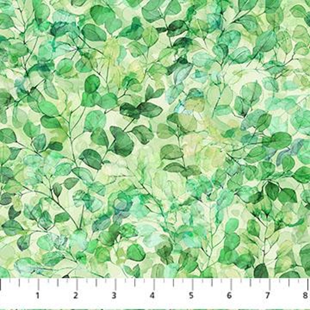 Veranda - Light Green Tonal Watercolor Leaves Fabric, Northcott DP28401 ...