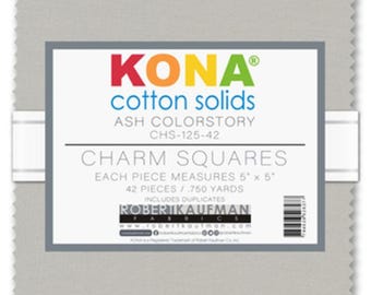 LAST CALL Kona Cotton - Ash Gray 5" Charm Squares, Robert Kaufman CHS-125-42, 5" Solid Gray Grey Precut Fabric Squares