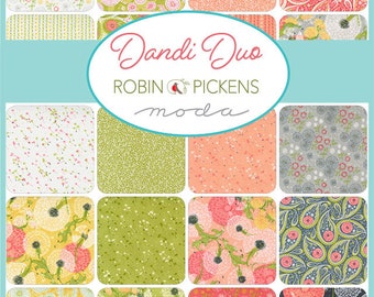 Dandi Duo Charm Pack, Moda 48750PP, 5" Inch Precut Fabric Squares, Dandelion Fabric, Summer Floral Charm Pack, Robin Pickens