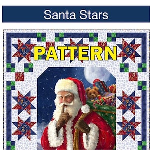 Santa Stars Panel Frame Quilt PATTERN, Pine Tree Country Quilts PT1890, Fabric Panel Friendly, Panel Frame Pattern, Christmas Quilt Pattern