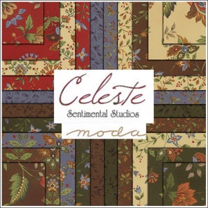 Celeste Charm Pack OOP, Moda 32870PP, Autumn Fall Jacobbean Floral Earthtones Fabric,  5" Precut Fabric Squares, Sentimental Studios