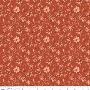 Santa&#39;s Tree Farm - Ecru Snowflakes on Red Christmas Fabric, Riley Blake C16454-RUDOLPH, Red Xmas Blender Fabric, Lisa Audit, By the Yard