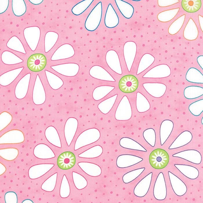 DESTASH Bandana - 2 Yard Cut of Modern White Flowers on Pink Fabric, Moda 22240-16 Party Pink, Me and My Sister, By the Yard