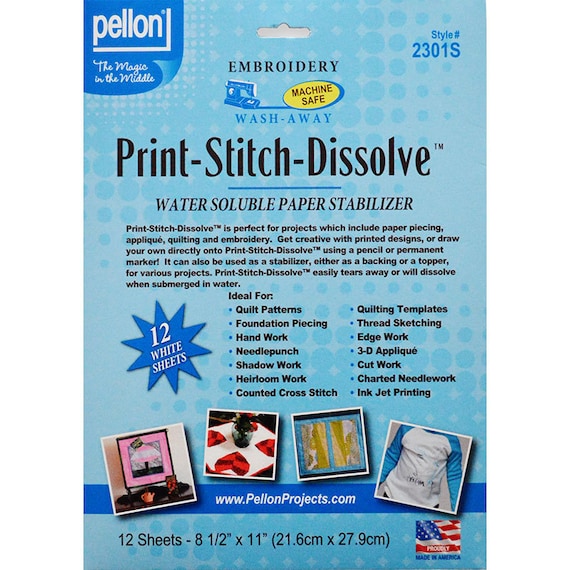 Print Stitch Dissolve Water Soluble Paper Stabilizer Pellon Wash