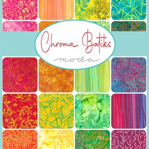 Chroma Batiks Charm Pack, Moda 4366PP, 5" Inch Precut Batik Fabric Squares, Bright Rainbow Batik Charm Pack Fabric, Colorful Batiks