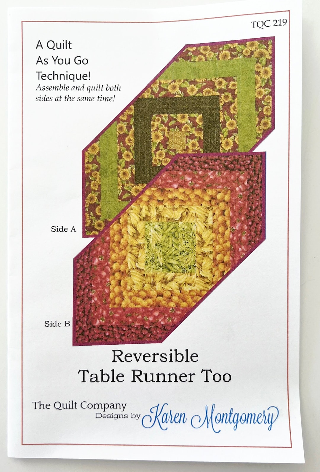 Reversible Table Runner Too Quilt Pattern, TQC219, Quilt as You Go