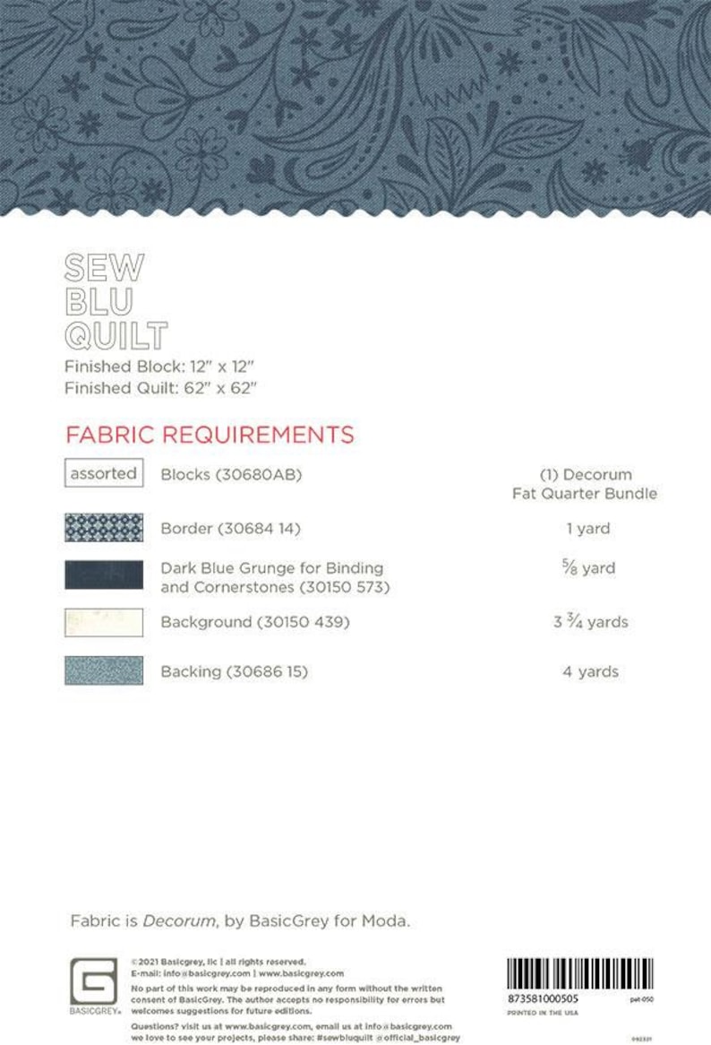 Sew Blu Quilt Pattern, BasicGrey PAT050, Fat Quarter FQ Friendly Pattern, Modern Square Throw Quilt Pattern, Basic Grey image 2