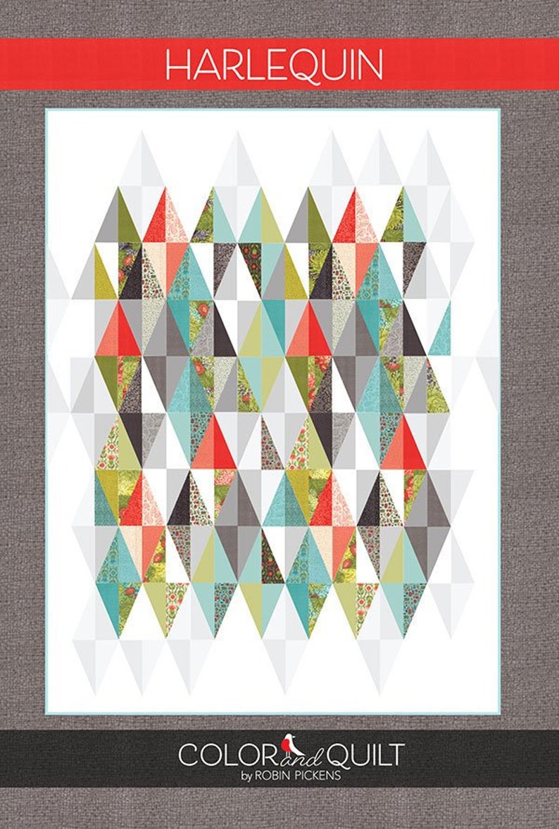 Harlequin Quilt Pattern, Robin Pickens RPQP-H109, Layer Cake Friendly, Modern Triangles Half Rectangles Throw Quilt Pattern image 1